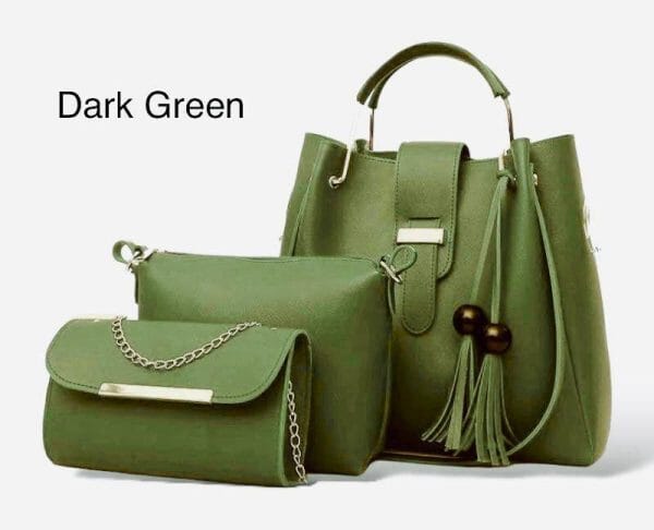 New Collection 3pcs Set Soft Leather Hand Bag Meezan Trader DarkGreen